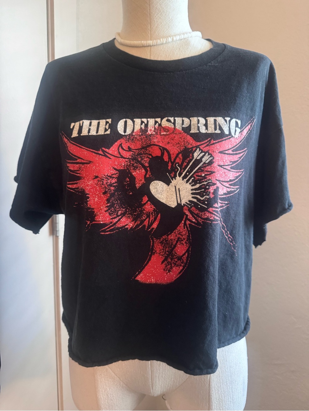 The Offspring 2008 Black Graphic Band Tee with Red Heart Wings cutoff